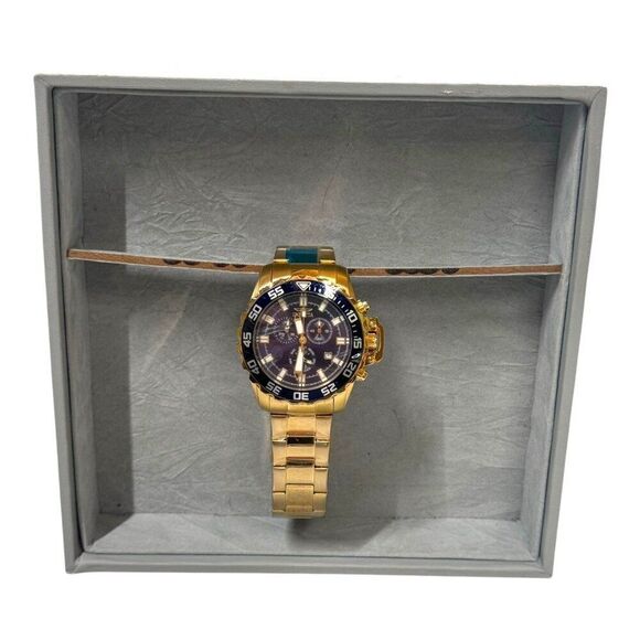 Invicta Pro Diver Men Chronograph Watch Gold Stainless Steel Blue Dial 100M 0073 - Picture 2 of 8